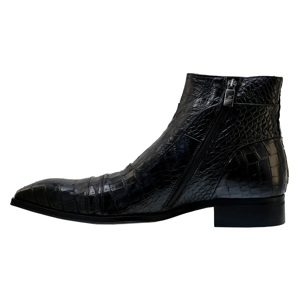 Men's Italian Shoes Jo Ghost 3239CR Black Leather Print crocodile Dress Boots