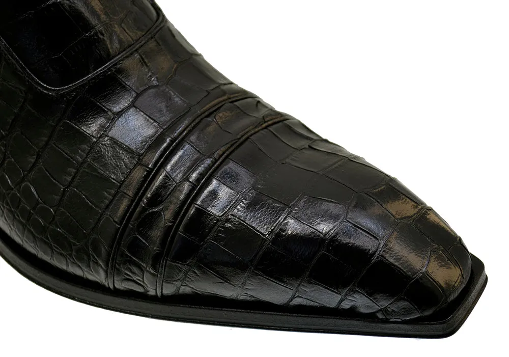 Men's Italian Shoes Jo Ghost 3239CR Black Leather Print crocodile Dress Boots