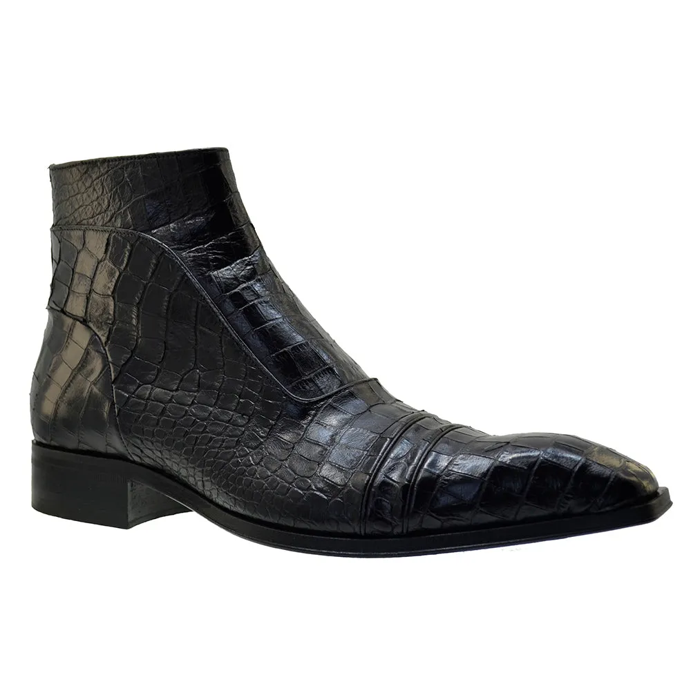 Men's Italian Shoes Jo Ghost 3239CR Black Leather Print crocodile Dress Boots