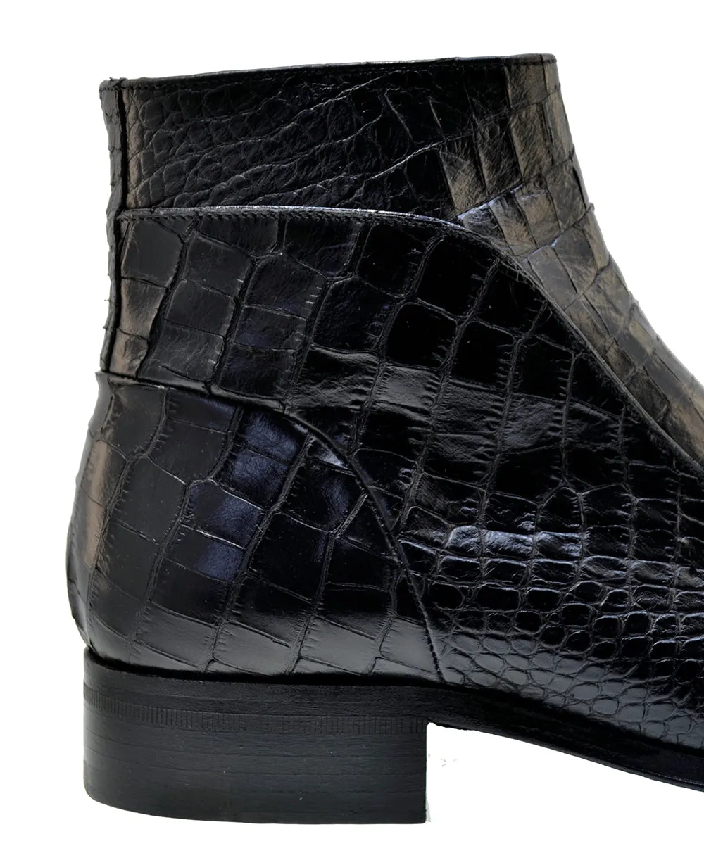 Men's Italian Shoes Jo Ghost 3239CR Black Leather Print crocodile Dress Boots