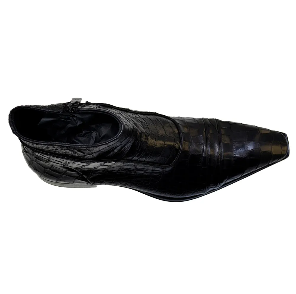Men's Italian Shoes Jo Ghost 3239CR Black Leather Print crocodile Dress Boots