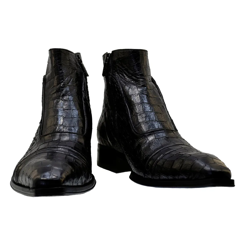 Men's Italian Shoes Jo Ghost 3239CR Black Leather Print crocodile Dress Boots