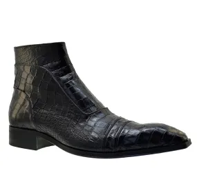 Men's Italian Shoes Jo Ghost 3239CR Black Leather Print crocodile Dress Boots