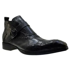 Men's Italian Shoes Jo Ghost 3996 Black Leather Print Crocodile Dress Boots