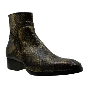 Men's Italian Shoes Jo Ghost 5228 Gold Print Python Leather Dress Boots
