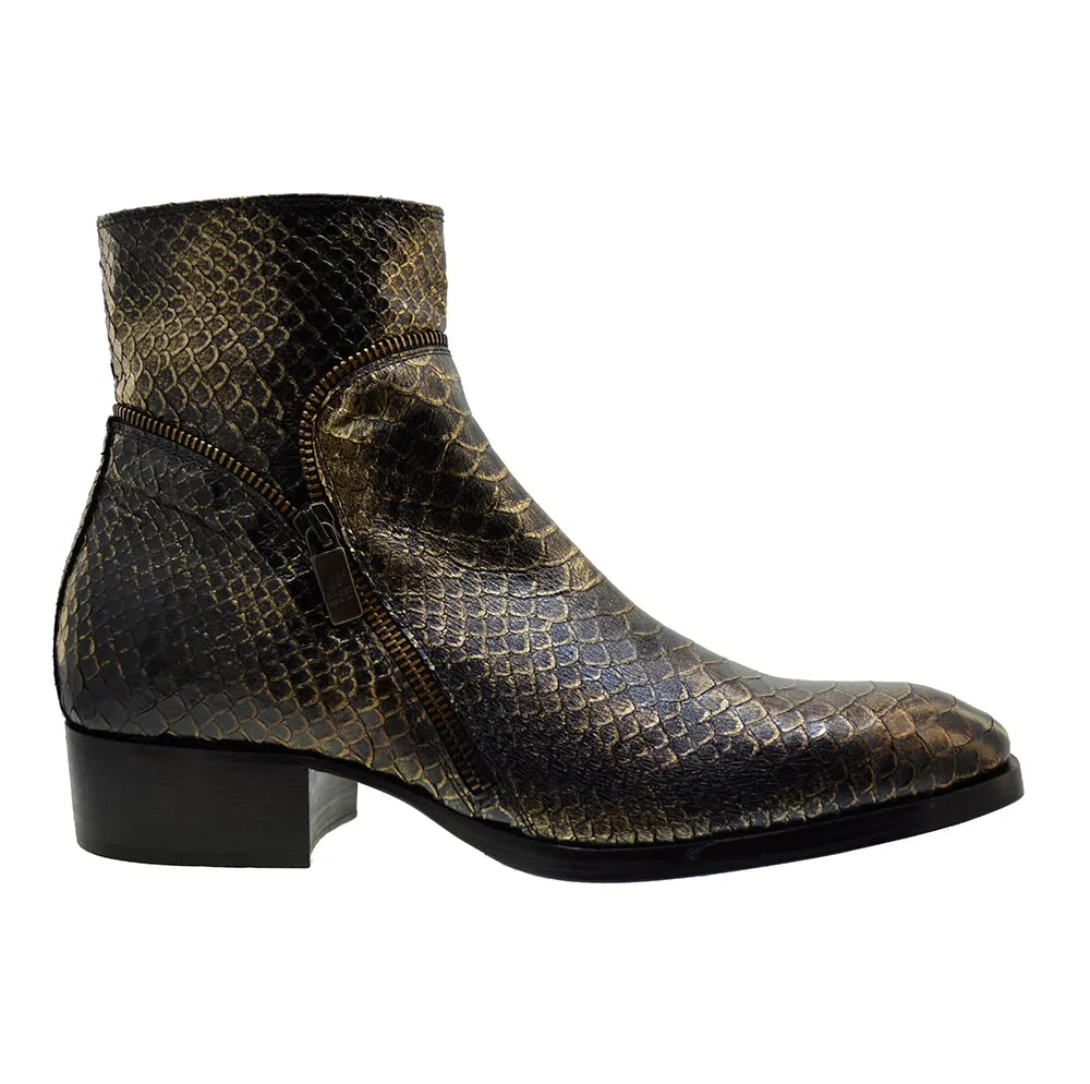 Men's Italian Shoes Jo Ghost 5228 Gold Print Python Leather Dress Boots