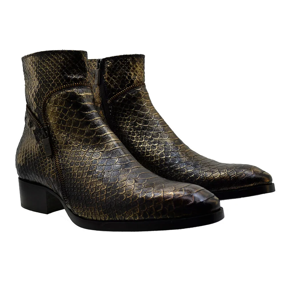 Men's Italian Shoes Jo Ghost 5228 Gold Print Python Leather Dress Boots