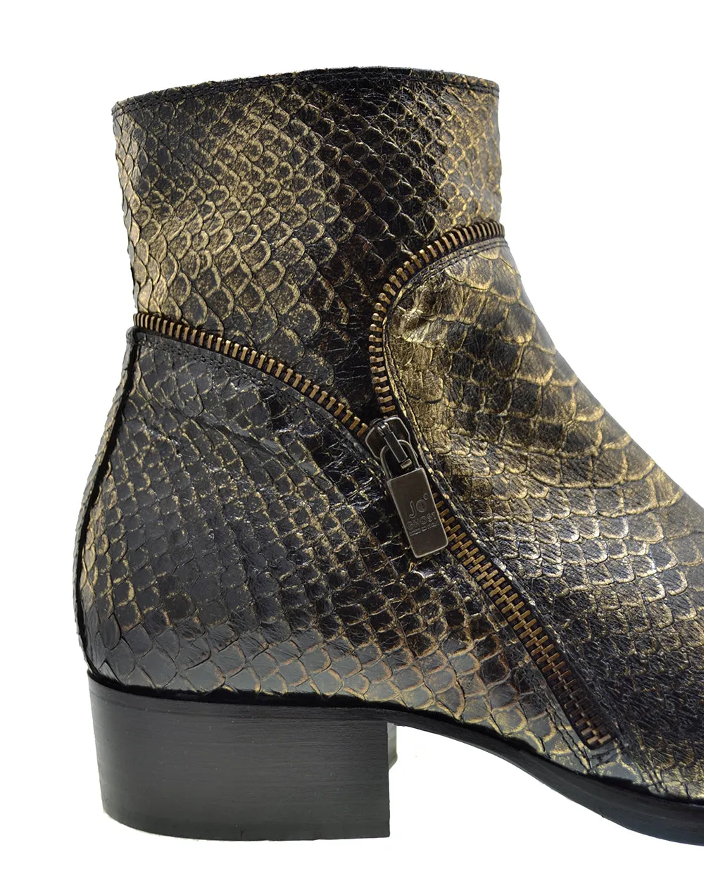 Men's Italian Shoes Jo Ghost 5228 Gold Print Python Leather Dress Boots