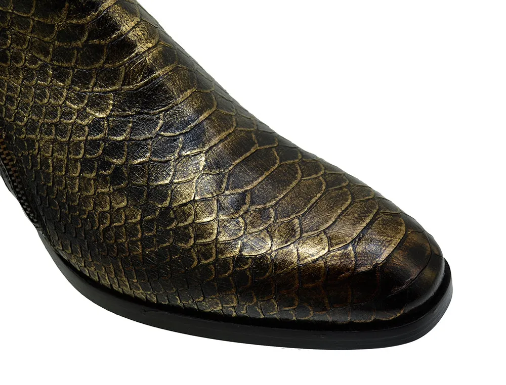 Men's Italian Shoes Jo Ghost 5228 Gold Print Python Leather Dress Boots
