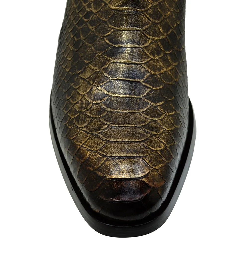 Men's Italian Shoes Jo Ghost 5228 Gold Print Python Leather Dress Boots