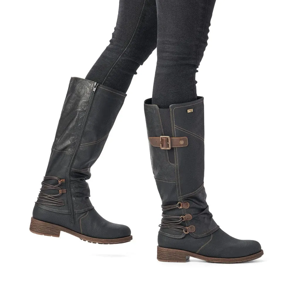 Remonte Women's Tall Buckle Boots- Black Combi