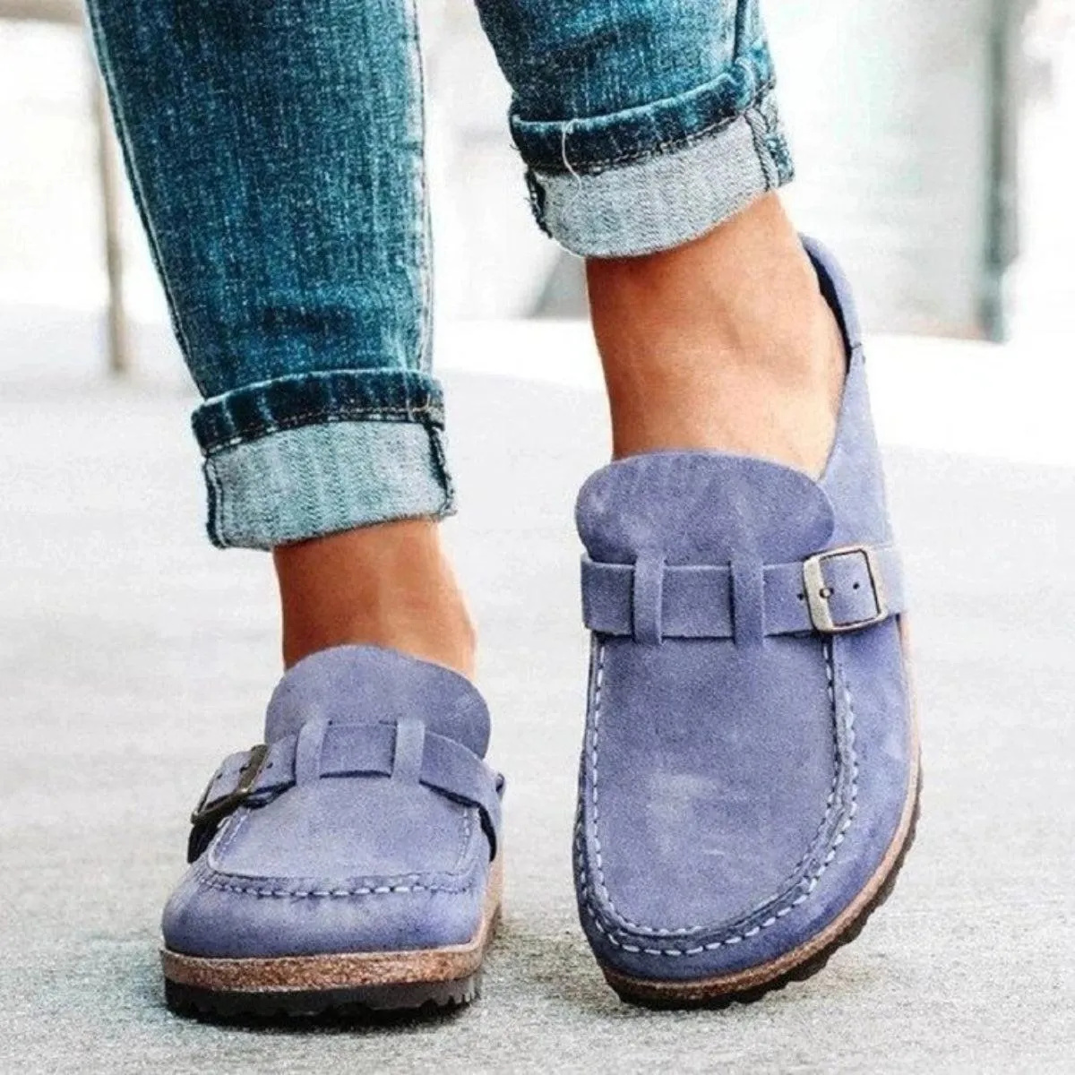Retro Buckle Detail Open Back Mules Shoes