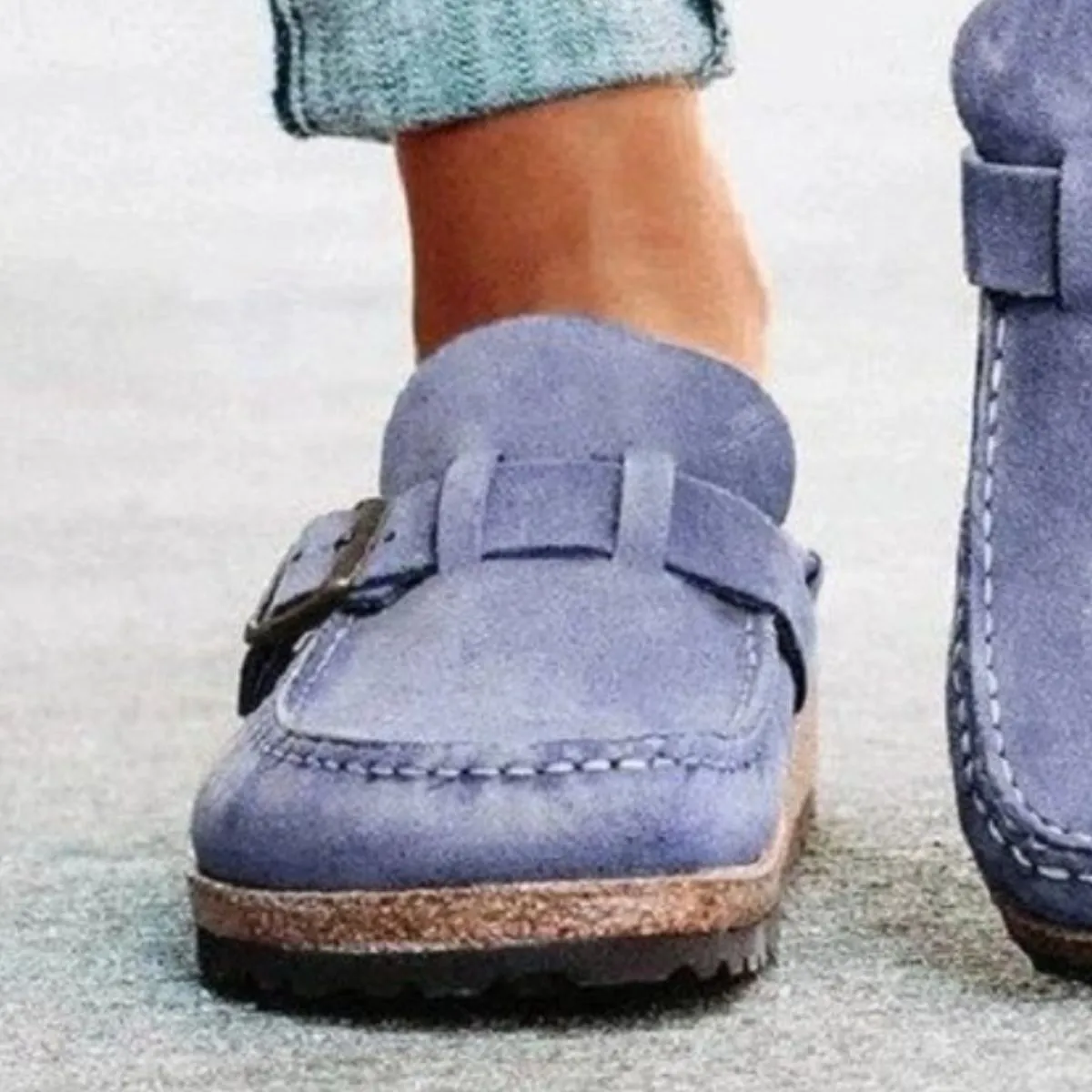 Retro Buckle Detail Open Back Mules Shoes