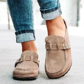 Retro Buckle Detail Open Back Mules Shoes