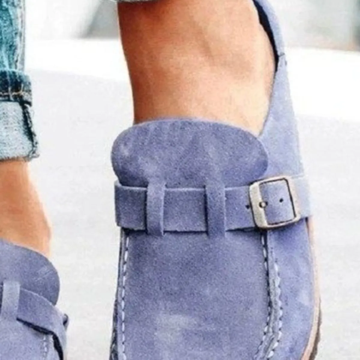 Retro Buckle Detail Open Back Mules Shoes