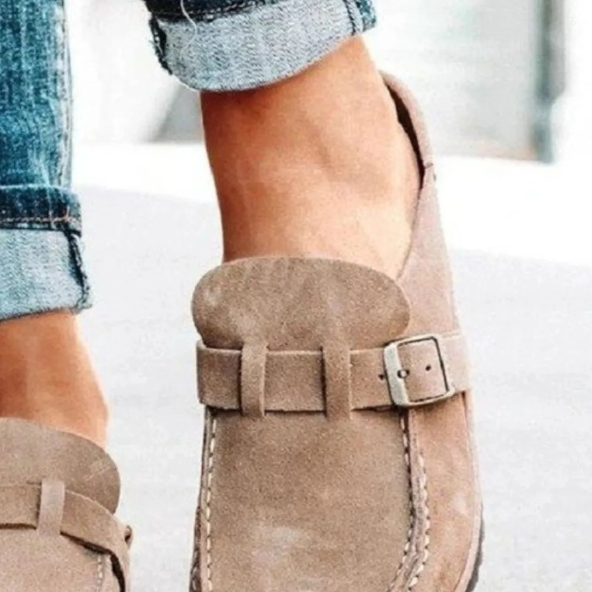 Retro Buckle Detail Open Back Mules Shoes