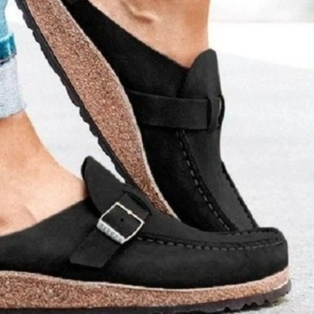 Retro Buckle Detail Open Back Mules Shoes