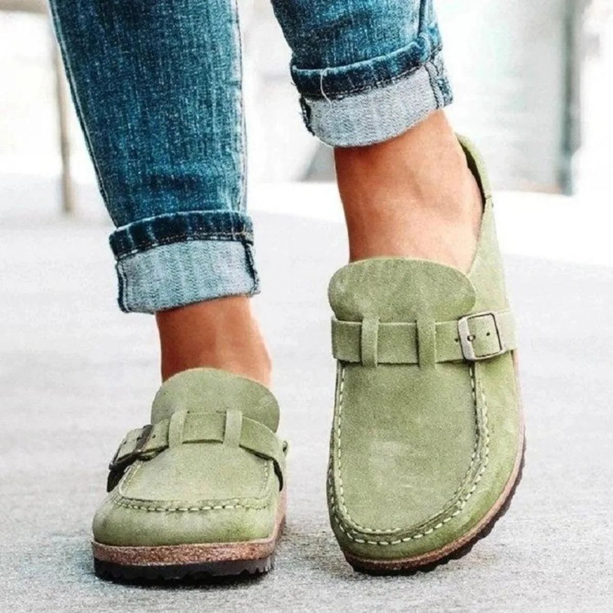 Retro Buckle Detail Open Back Mules Shoes