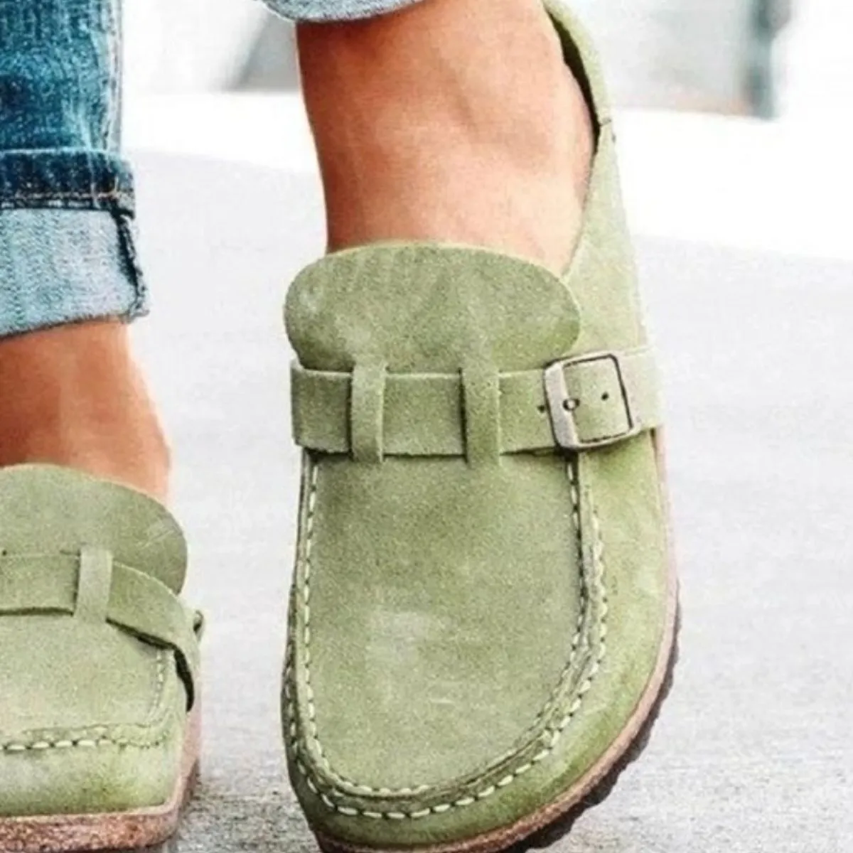 Retro Buckle Detail Open Back Mules Shoes