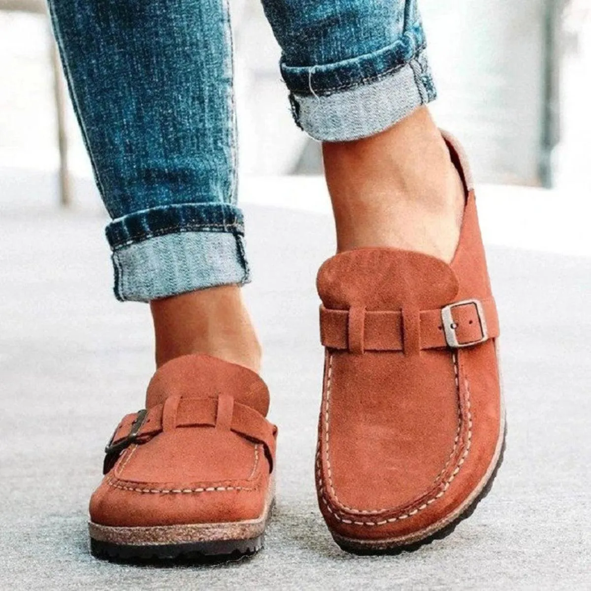 Retro Buckle Detail Open Back Mules Shoes