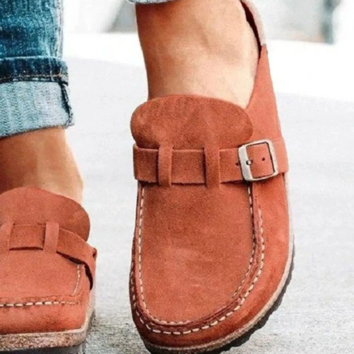 Retro Buckle Detail Open Back Mules Shoes