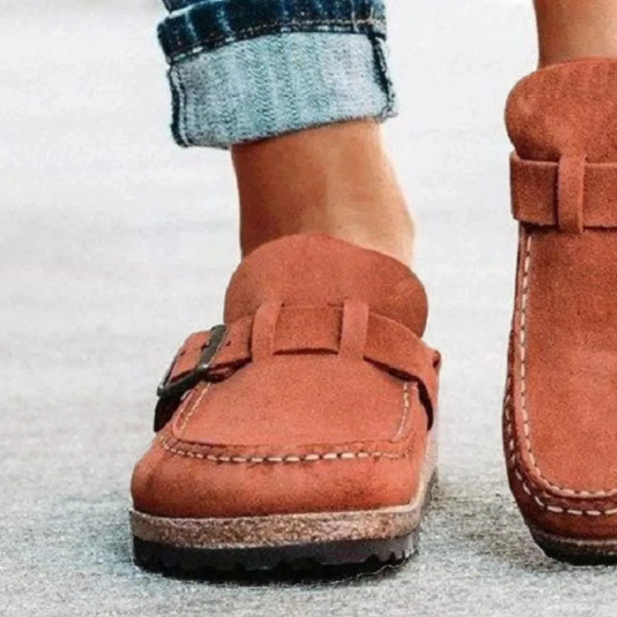 Retro Buckle Detail Open Back Mules Shoes