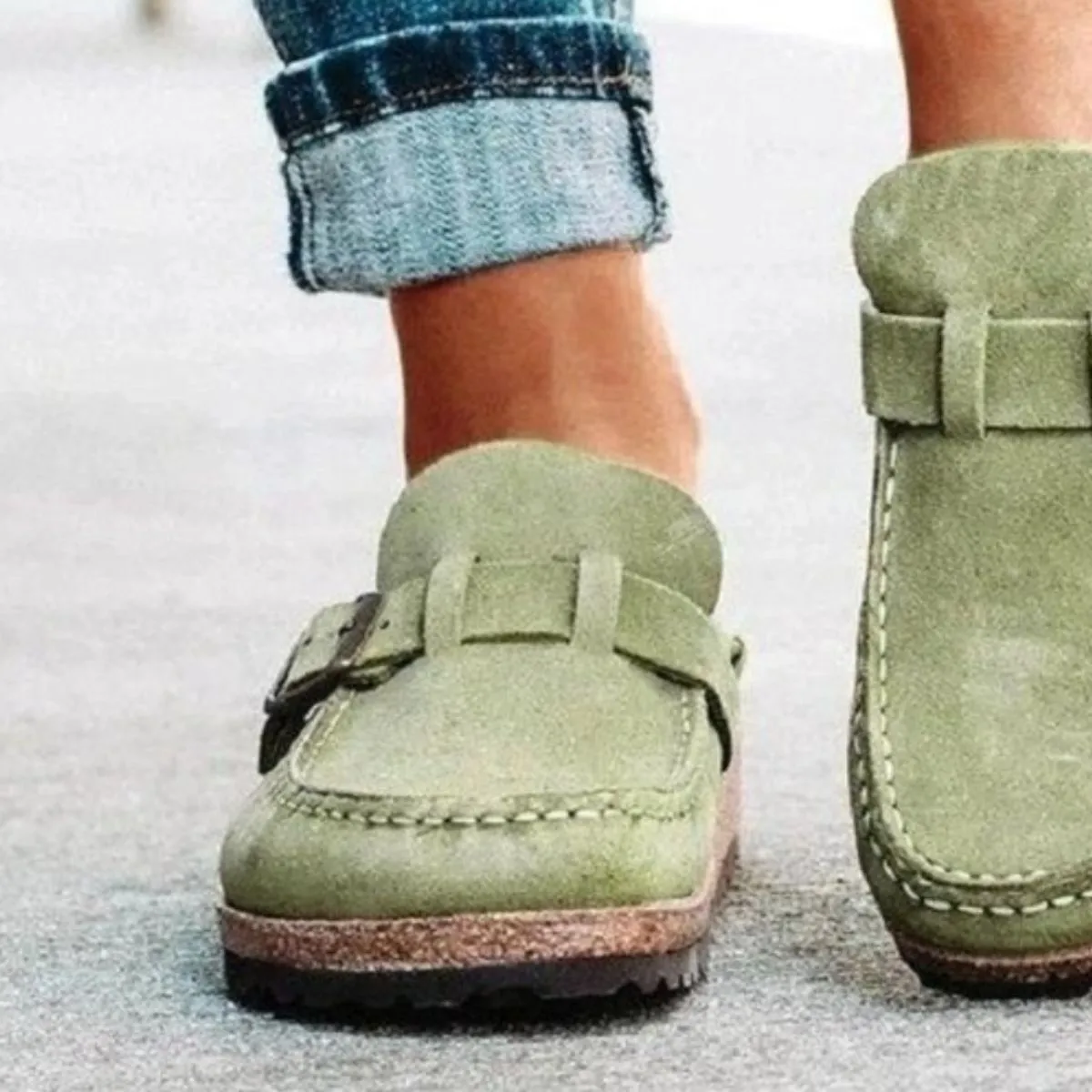 Retro Buckle Detail Open Back Mules Shoes