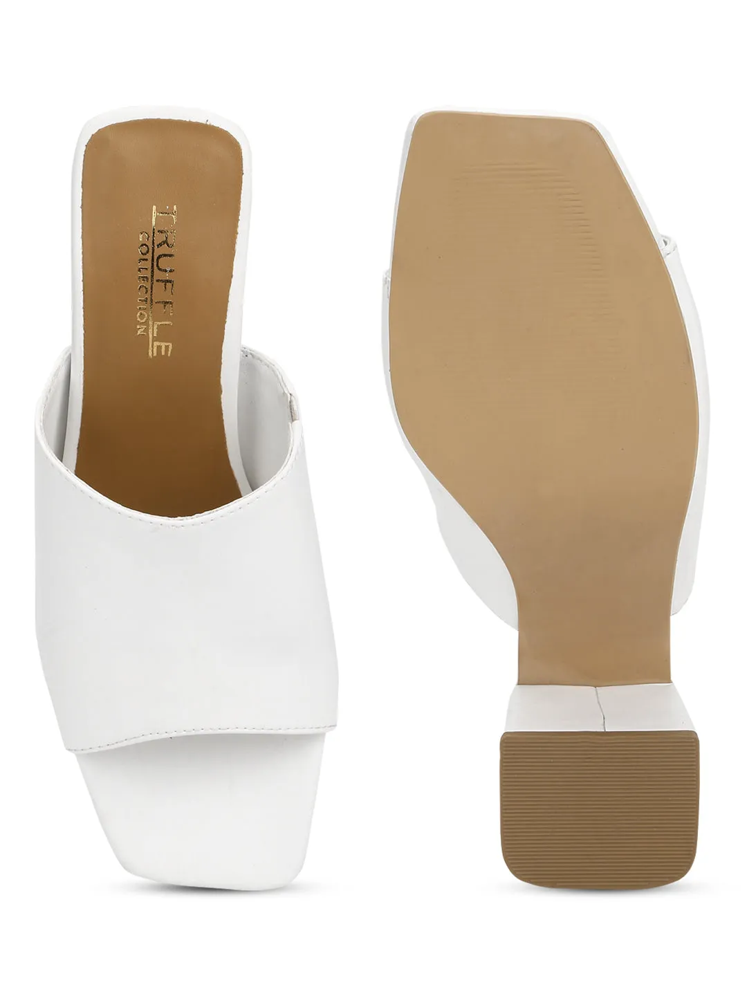 White PU Wide Strap Mules