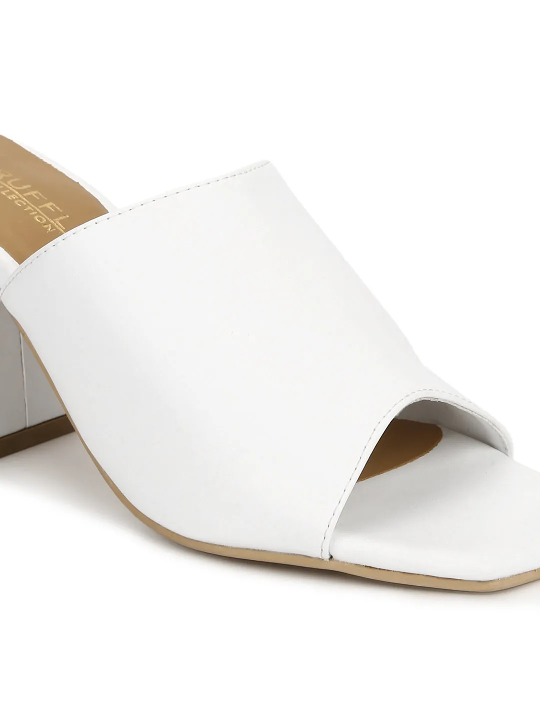 White PU Wide Strap Mules