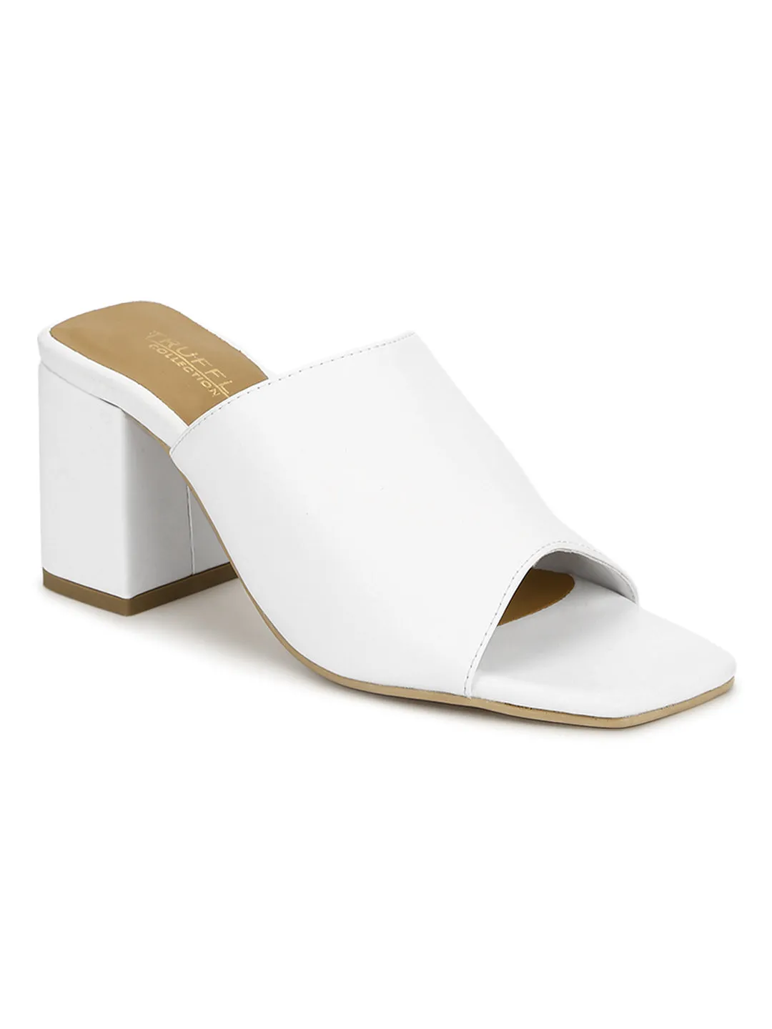 White PU Wide Strap Mules