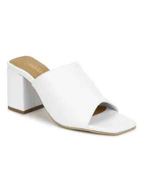 White PU Wide Strap Mules