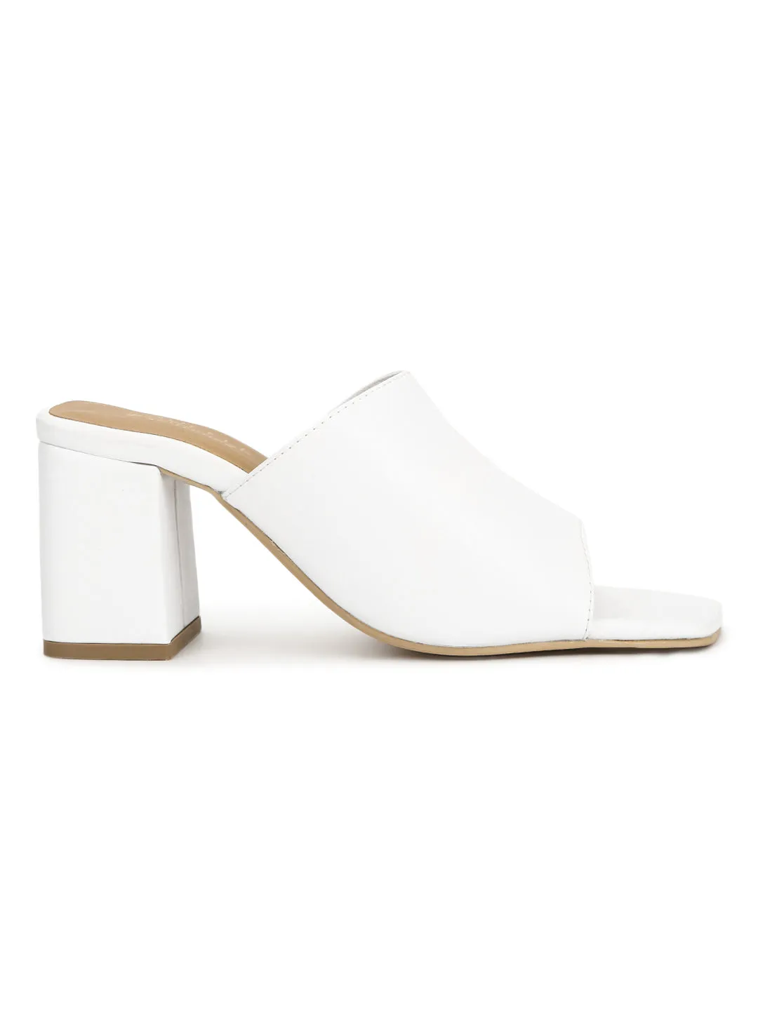 White PU Wide Strap Mules