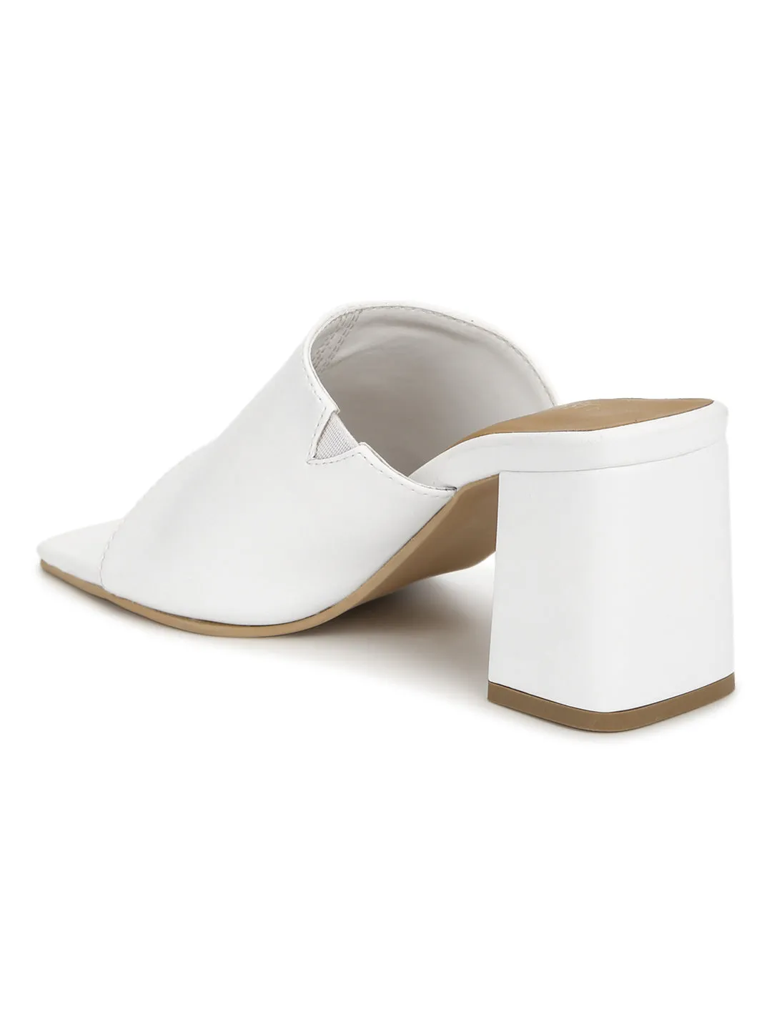 White PU Wide Strap Mules