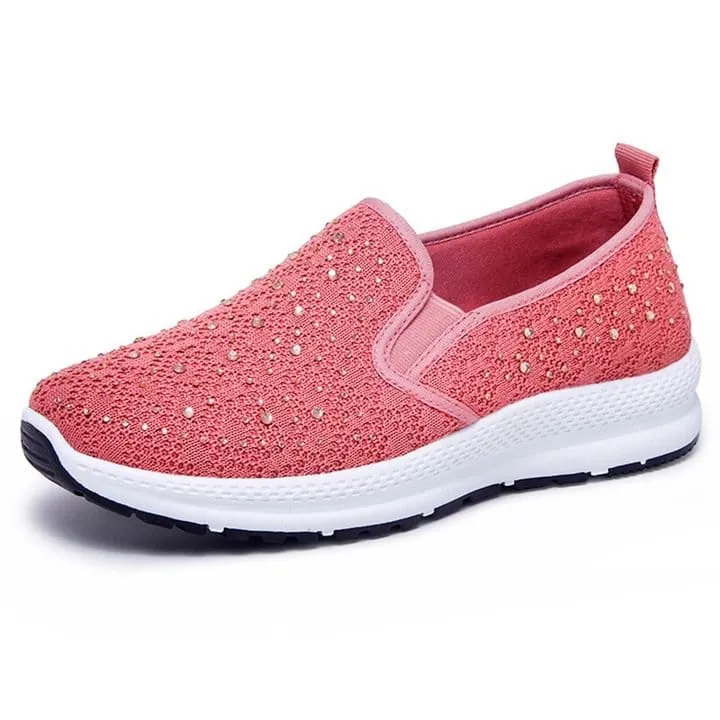 Women Flat Mesh Crystal Sneakers