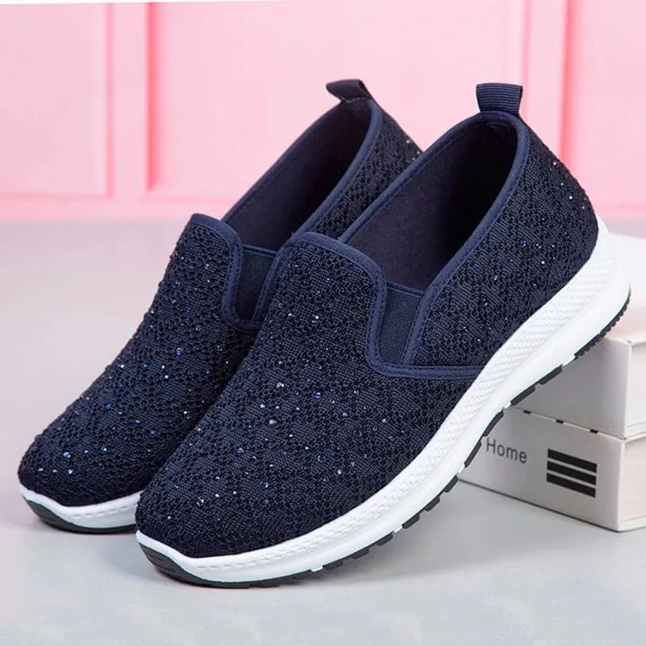 Women Flat Mesh Crystal Sneakers