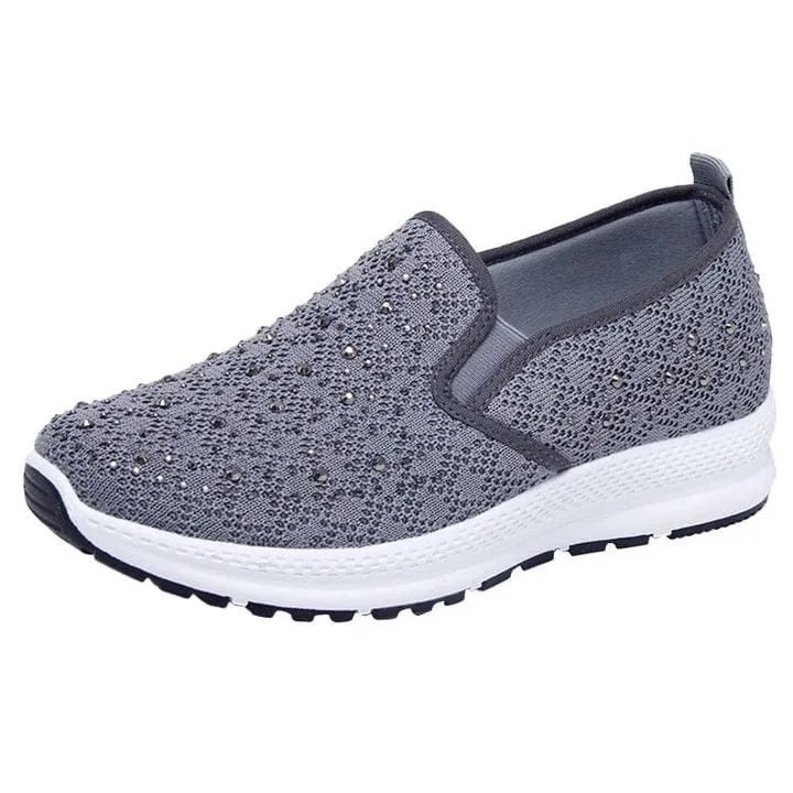 Women Flat Mesh Crystal Sneakers