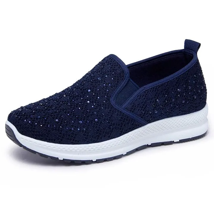 Women Flat Mesh Crystal Sneakers