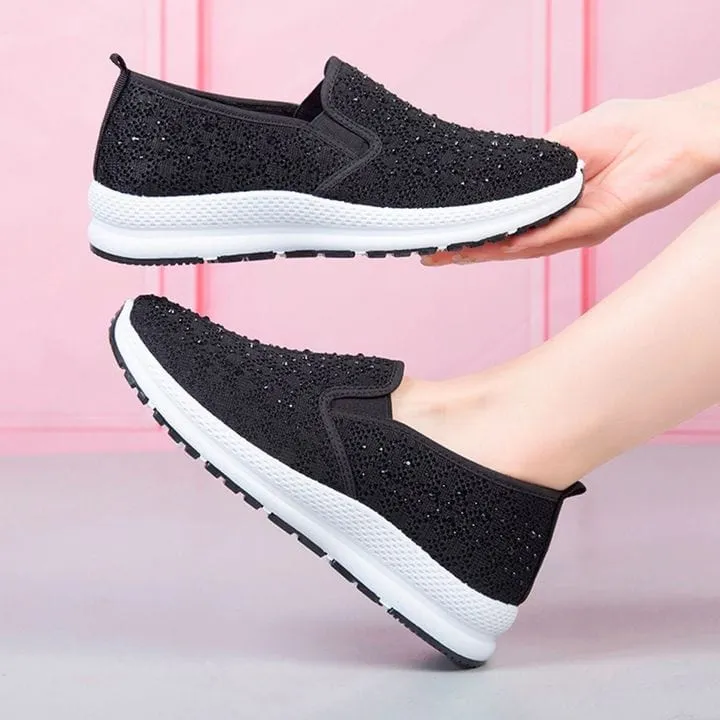 Women Flat Mesh Crystal Sneakers