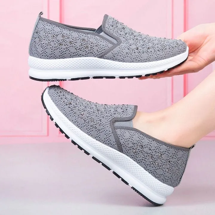 Women Flat Mesh Crystal Sneakers
