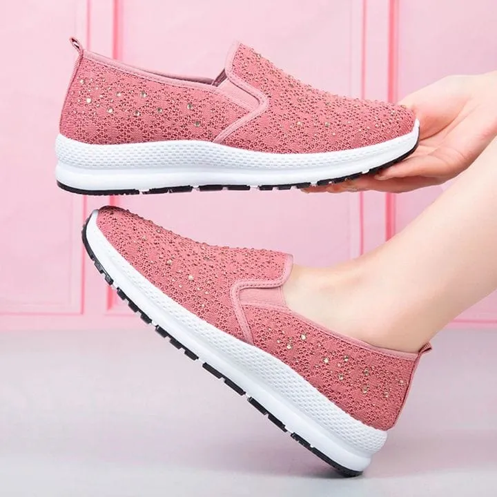 Women Flat Mesh Crystal Sneakers