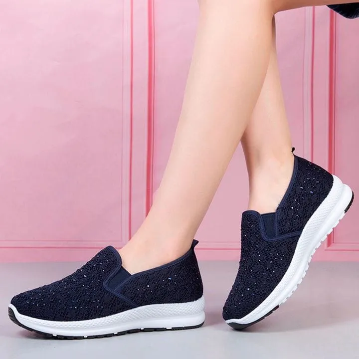 Women Flat Mesh Crystal Sneakers