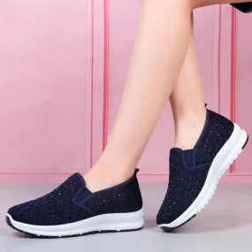 Women Flat Mesh Crystal Sneakers