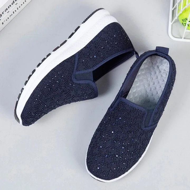 Women Flat Mesh Crystal Sneakers