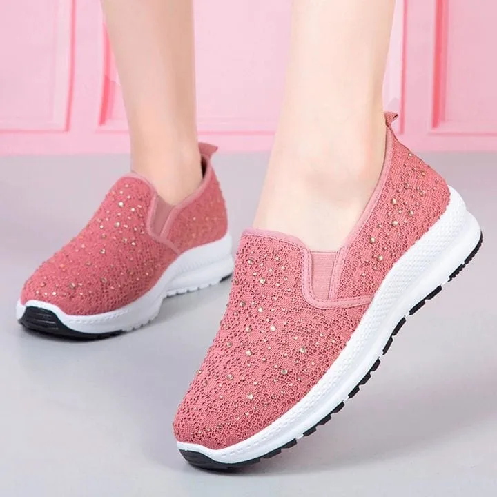 Women Flat Mesh Crystal Sneakers